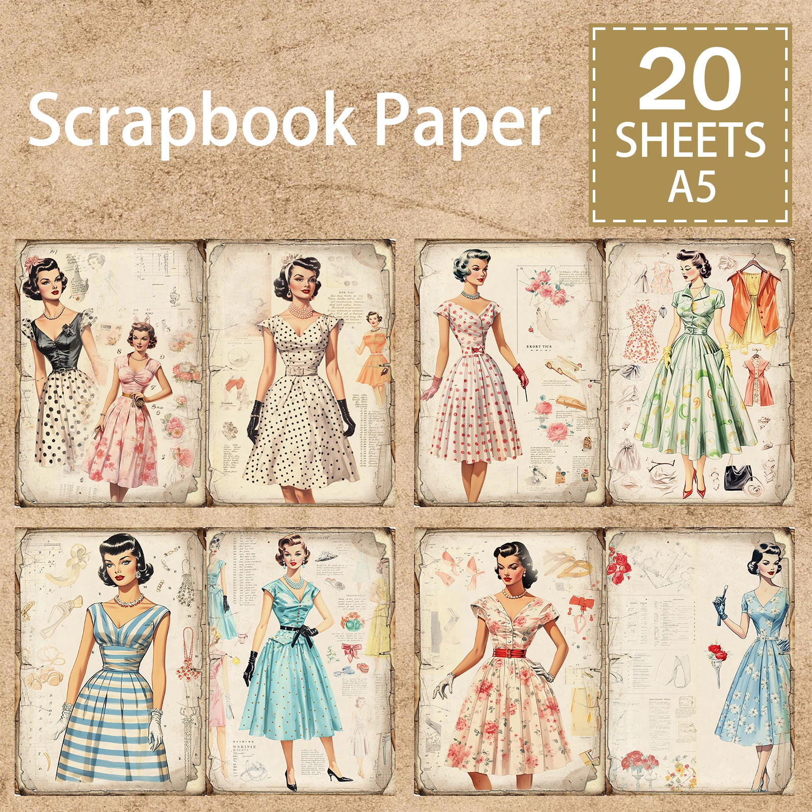 20 Sheets A5 Size Victorian Elegant Dress For Girls Vintage Grunge Journal Planning Scrapbooking