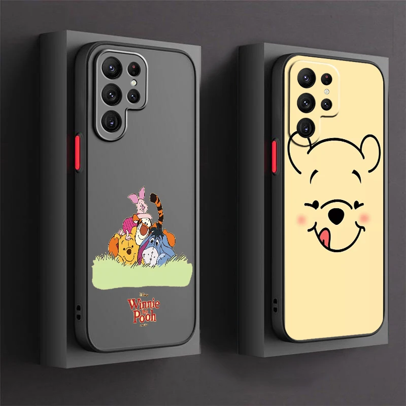 Disney Honey Winnie Bear Per Samsung S24 S23 S22 S21 Ultra S20 Fe S10 Plus Lite 4G 5G Cover Traslucida Smerigliata Capa Fundas
