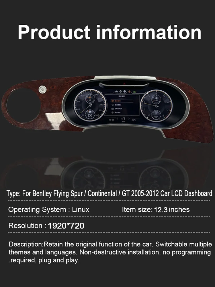 Digital Instrument Cluster For Bentley Flying Spur Continental GT 2005-2012 CarP