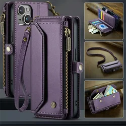 Premium Flip Leather Phone Case with Zipper Wallet and Multi - Card Slots - iPhone 16e (17 E) (Purple)