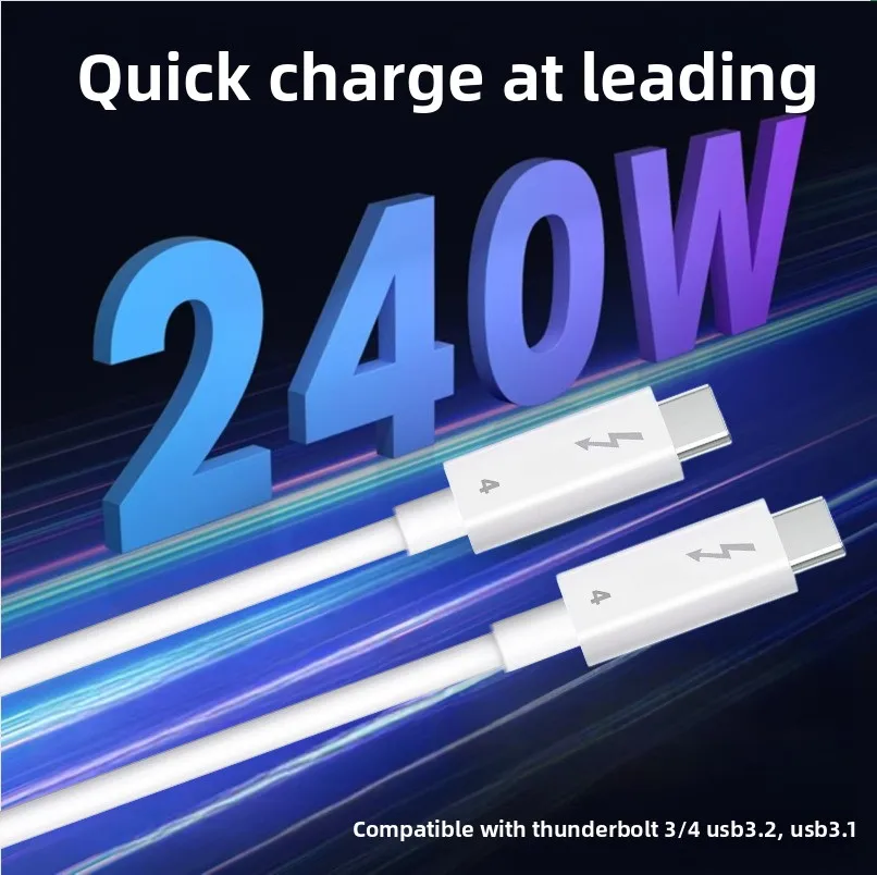 화이트 PD240W 8K 60Hz USB-C to USB-C 고속 충전 케이블 USB4 데이터 케이블 40Gbps 썬더볼트 4, 3 USB 3.2 3.1 호환