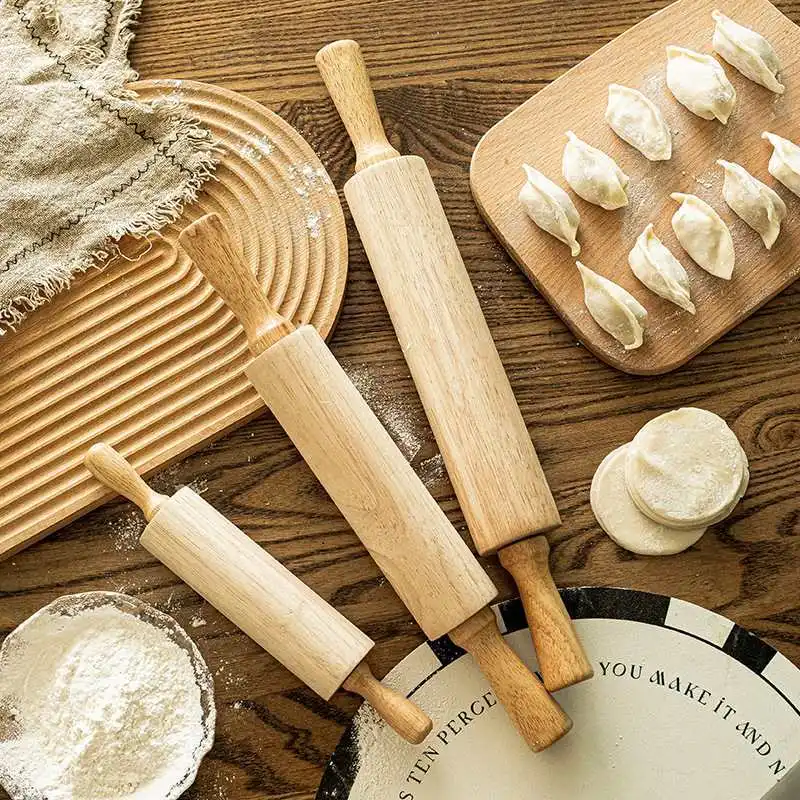 Dough Roller Solid Wood Rolling Pin Household Dumpling Skin Rolling Noodle Stick Kitchen Baking Pastry Tools 360° Rotation New