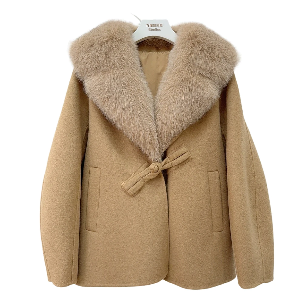 

2023 Winter New Fox Fur Collar Goose down Liner Reversible Cashmere Coat Woolen Coat Fur Parka