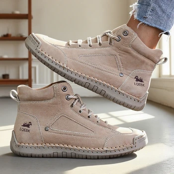 أحذية للنساء أحذية جلدية كبيرة الحجم موضة أحذية الكاحل النسائية اليدوية خياطة جديدة حذاء كاجوال مسطح أحذية رياضية جديدة للنساء