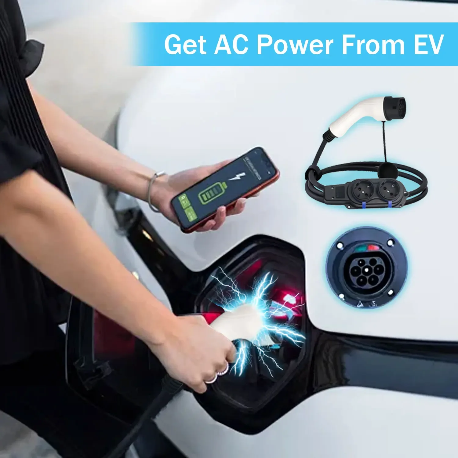 Фото Автомобильное разрядное устройство SUSUTOO IEC62196 типа 2 для MG MG4 MG5 KIA Hyundai IONIQ5 IONIQ6 EV V2L стандартное зарядное устройство для грузоподъемности транспортного средства Тип 2 №5