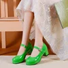 Korean Preppy Style Sweet Candy Colors Mary Jane Shoes Women Size 45 46 Platform Block Heels Campus Pumps Shoes 2022 Spring New 2