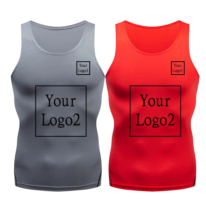 

Customer Logo Print Men Running Vest Sports Fitness Compression Sleeveless Tank Top Fitness Workout Slimming Shaper T-Shirts