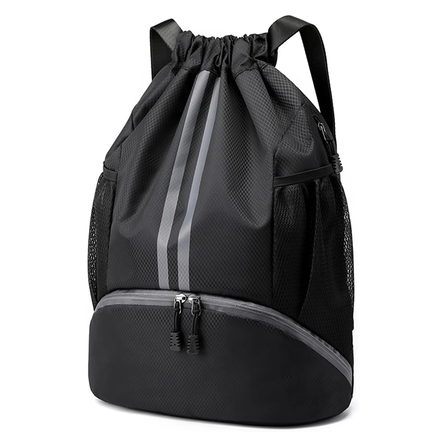 Sports Drawstring Backpack Bag with Shoes Compartment Wet Proof Pocket for Women Men Large Capacity String Swim Gym Sackpack Bag