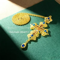 Collier Croix pectorale orthodoxe de luxe, plaqué or avec accents de cristal violet, icône crucifix pour la liturgie et la dévotion des prêtres 6