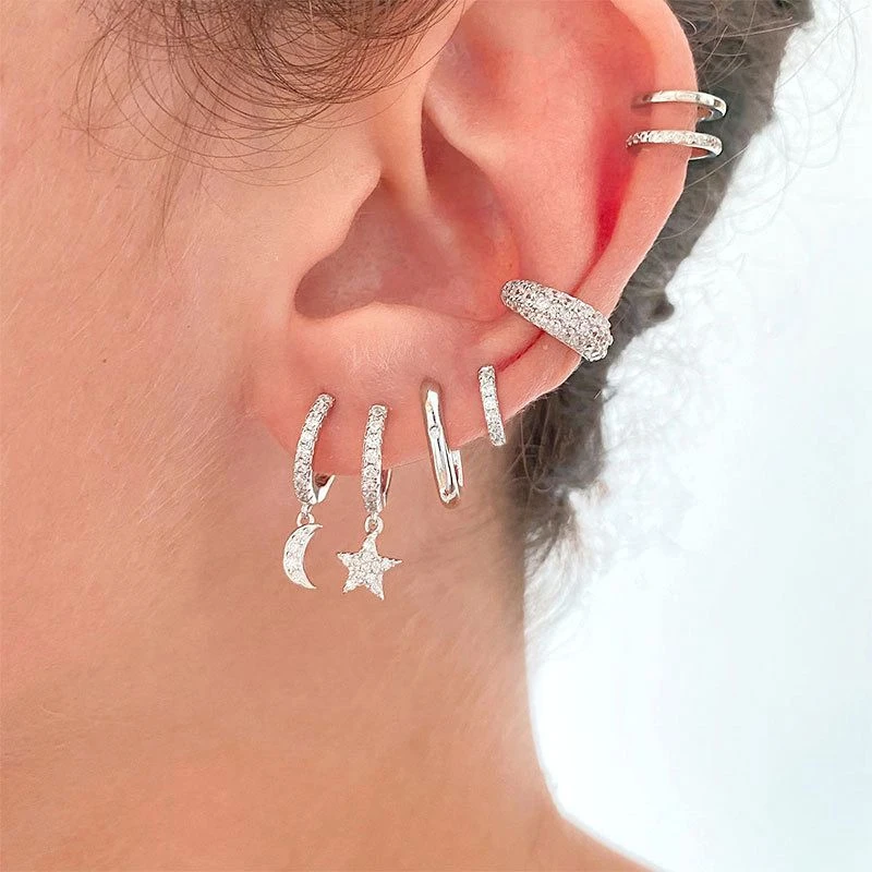 Creolen aus 925er-Sterlingsilber mit Nadel, kleine Huggies-Creolen für Damen, winziger Kristall-Zirko-Anhänger, Knorpel-Ohrringe, Piercing-Schmuck – Detail 16