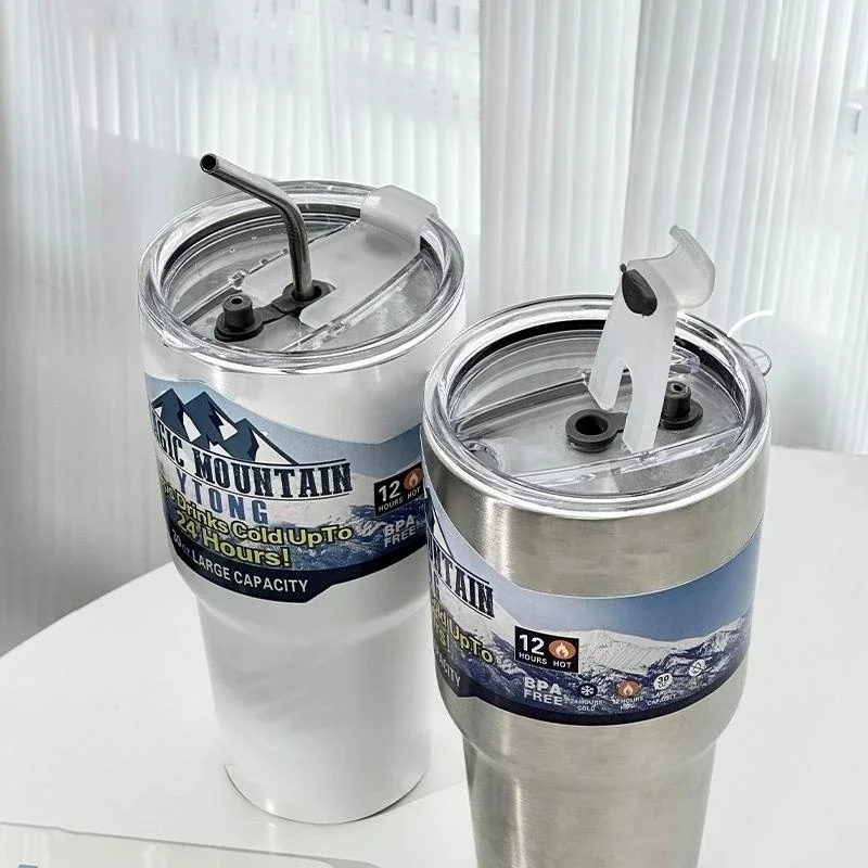 Taza de barra de hielo de gran capacidad para niñas, vaso aislante de paja para coche, acero inoxidable 304, para mantener el frío, tazas de café, 30 oz900 ml