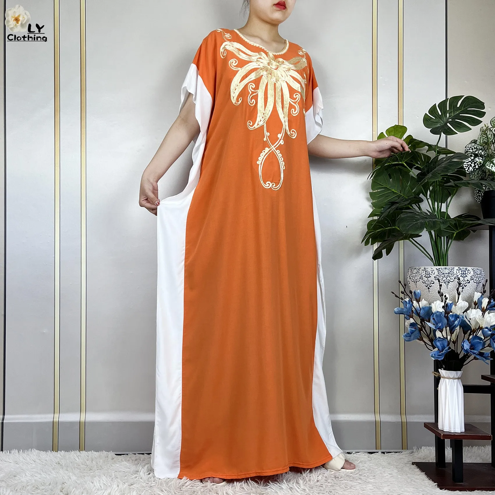 2023 Latest  Muslim Summer For Women Cotton Short Sleeves Pure Color Femme Elegant Robe African Traditional Abaya Casual Dress