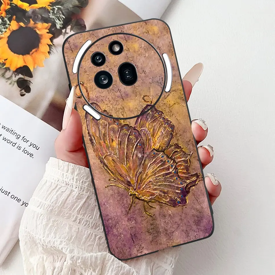 Elegant Butterfly Cat Printed Black Silicone Soft Phone Case