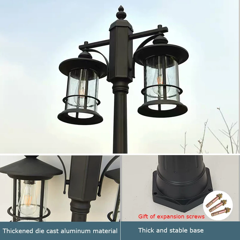 Outdoor Lamp Post Light 2 Head Classic Black Lamp Pole with Bubble Glass Panels E27 Base Waterproof Street Lighting for Backyard 6