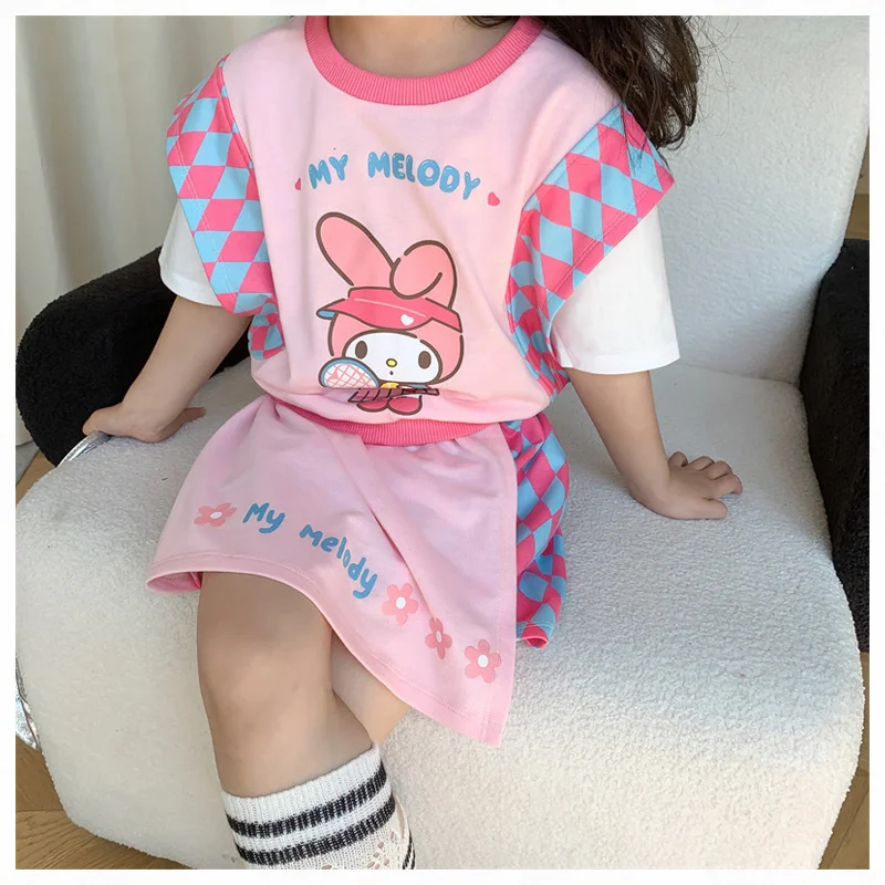 

New Kawaii Sanrio Mymelody T-Shirt and Skirt Suit Cartoon Lovable Children Summer Versatile Cute Girl Birthday Gift For Children