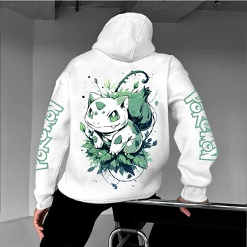 Pokemon Bulbasaur Felpa bianca con cappuccio uomo e donna 3