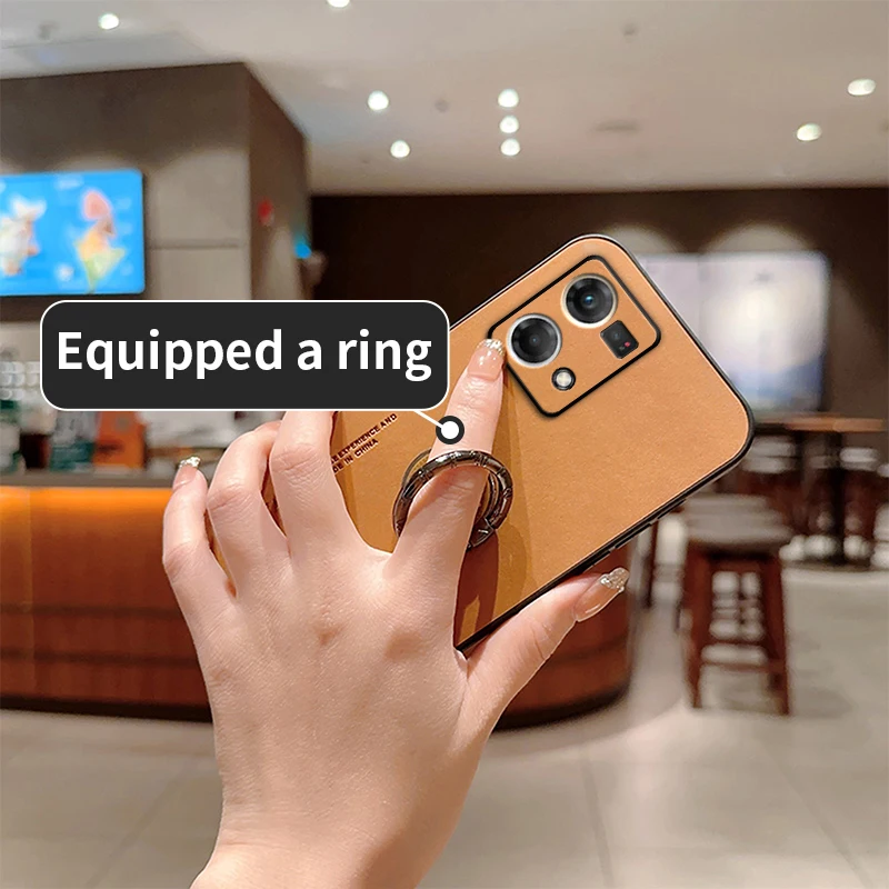 Reno7 Luxury Sheep Skin Leather Ring Holder Phone Case On For Oppo Reno 7 6 5 Lite 8 9 10 11 Pro Plus 4g 5g Back Cover Reno11
