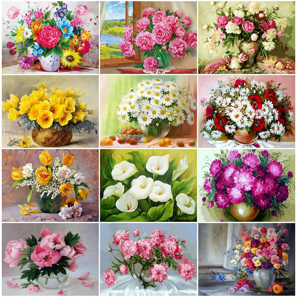 Diamond Painting Diamond Painting Accessories Diamond Painting Accessory Box EverShine Diamond Painting Flowers Rhinestones Picture Diamond Mosaic Sunflower Cross Stitch Peony Bead Embroidery Home Decor
