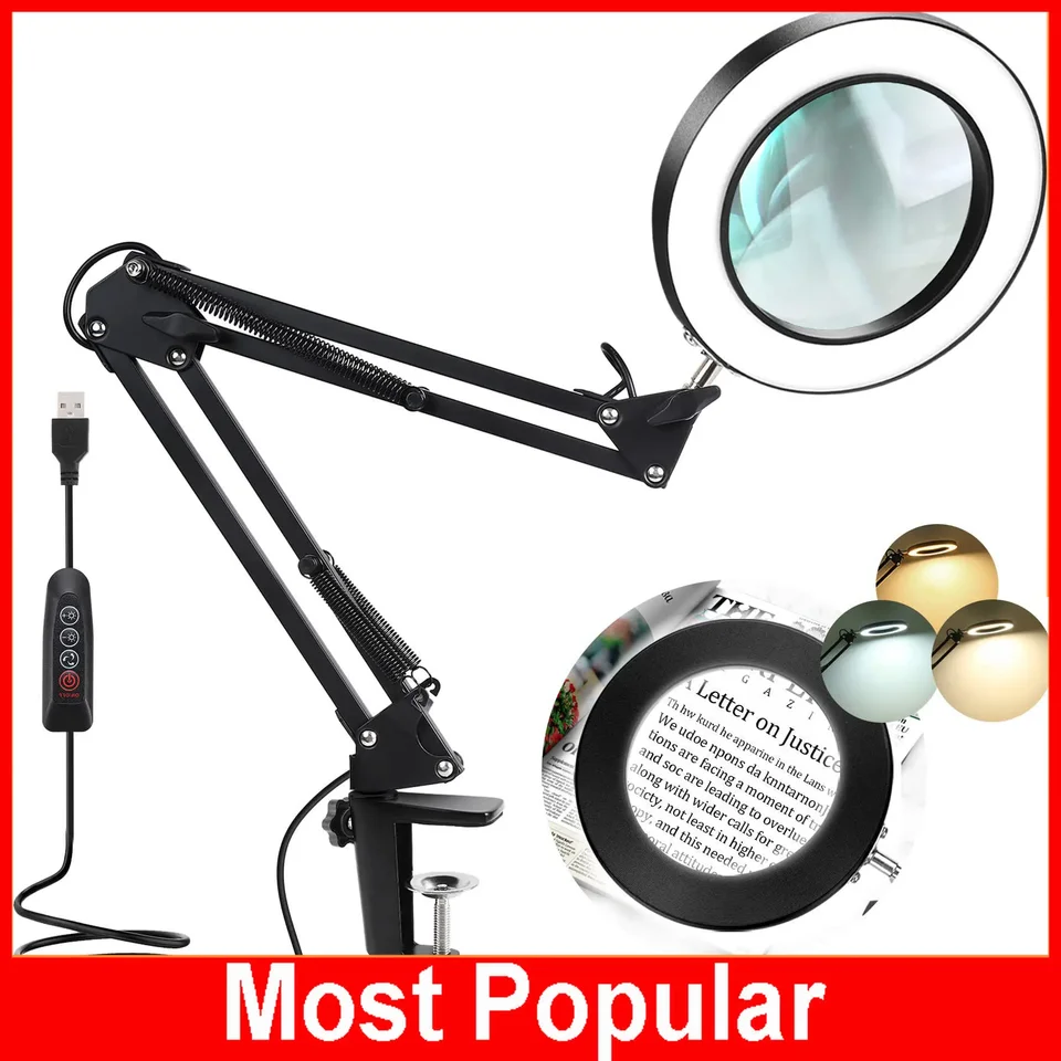 Table Clamp 5X Magnifying Glass with 38 SMD LED Lights 3 Color Modes  Reading Desk Lamp Magnifier for Welding Repair Embroidery - AliExpress