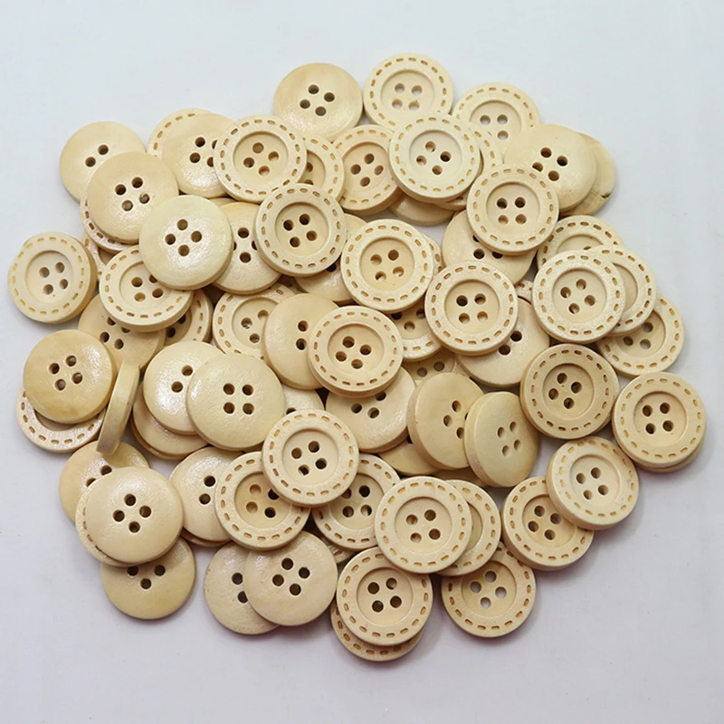 Natural Color Wooden Buttons 4 Holes Wood Button Sewing Craft Accessories  50Pcs