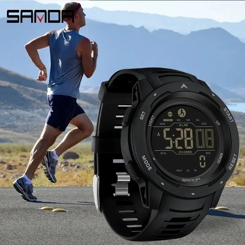 SANDA 2145 Luxury Watch for Men Sports Pedometer Calories Waterproof LED Digital Military Mens Wristwatches Relogio Masculino