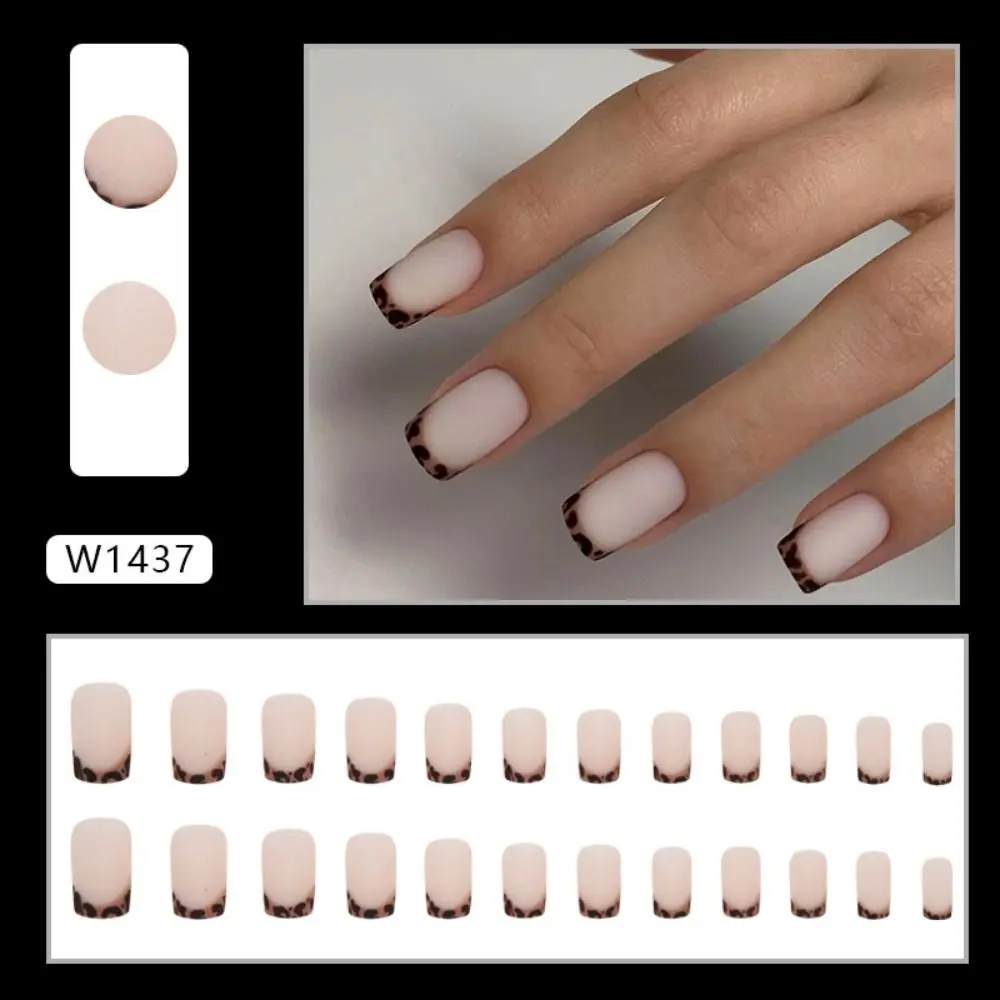 Fashion Long Square False Nails French Leopard Fake Nials Detachable Full Cover Nail Tips Women Girls