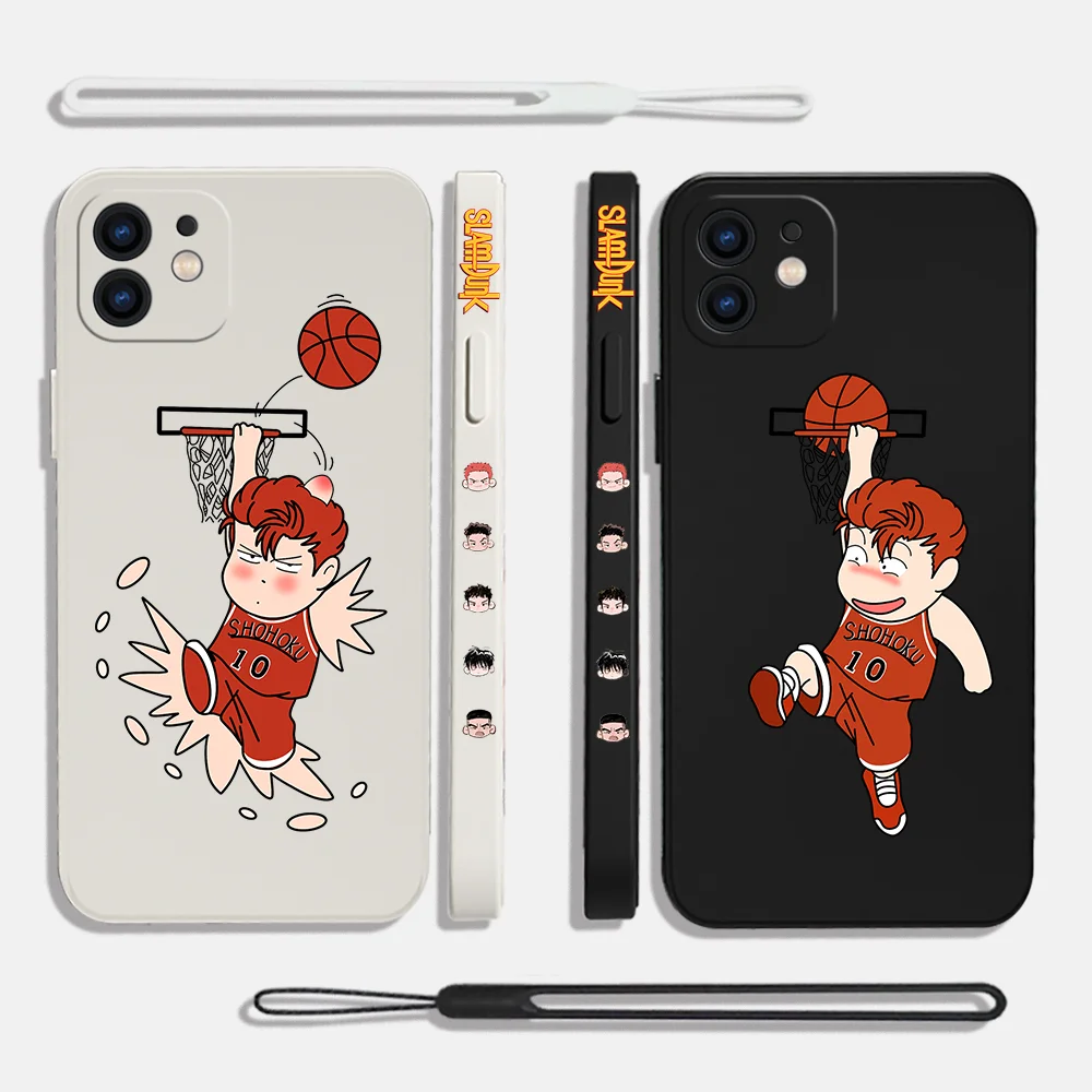 

Japan Anime Slam Dunk Phone Case For iPhone 15 14 13 12 11 Pro Max Mini X XR XS MAX SE20 8 7 Plus Silicone Cases with Hand Strap