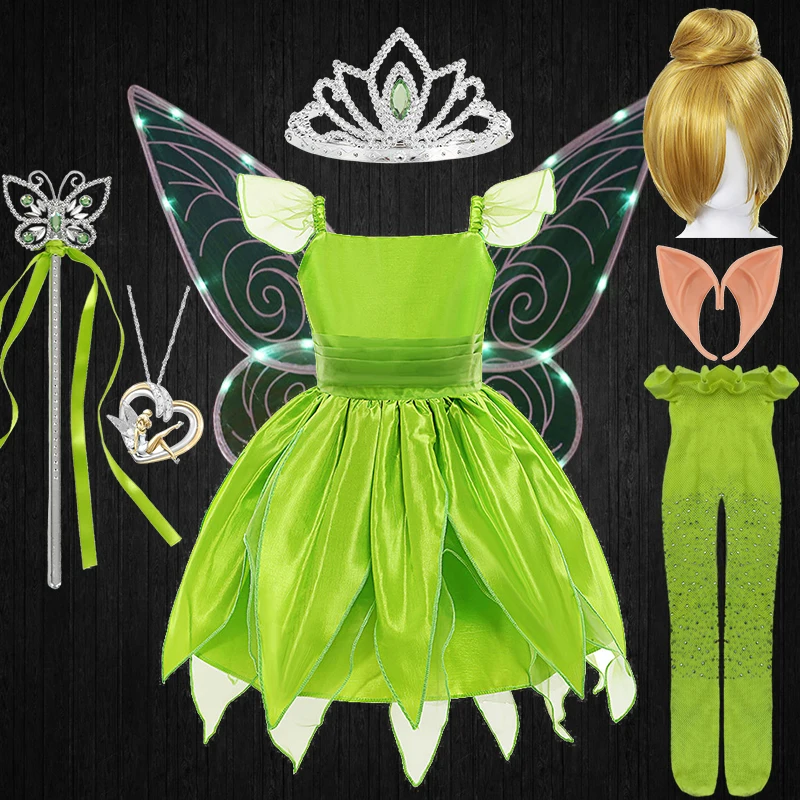 thumbnail image 1 of Disfraz de Campanilla para niña, disfraz de elfo verde para carnaval, fiesta de cumpleaños, Halloween, 1 of 5