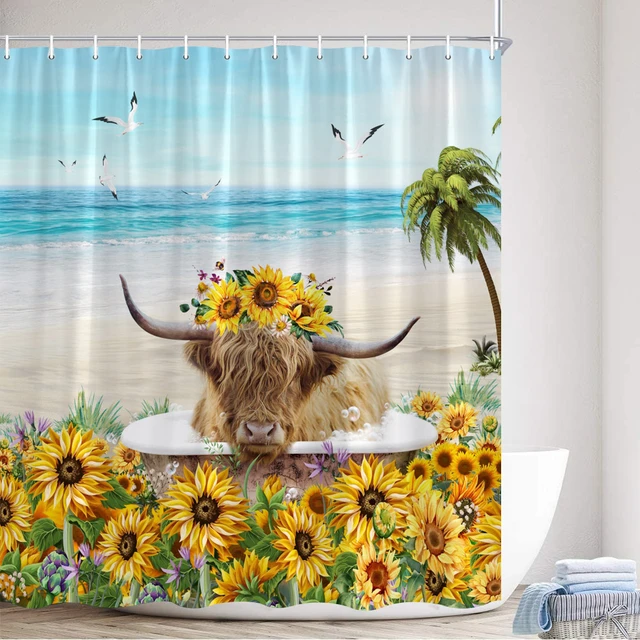 Hawaii - Cortina de ducha de playa, juego de cortinas de ducha tropicales,  decoración de playa oceánica, cortinas de baño impermeables, cortina de