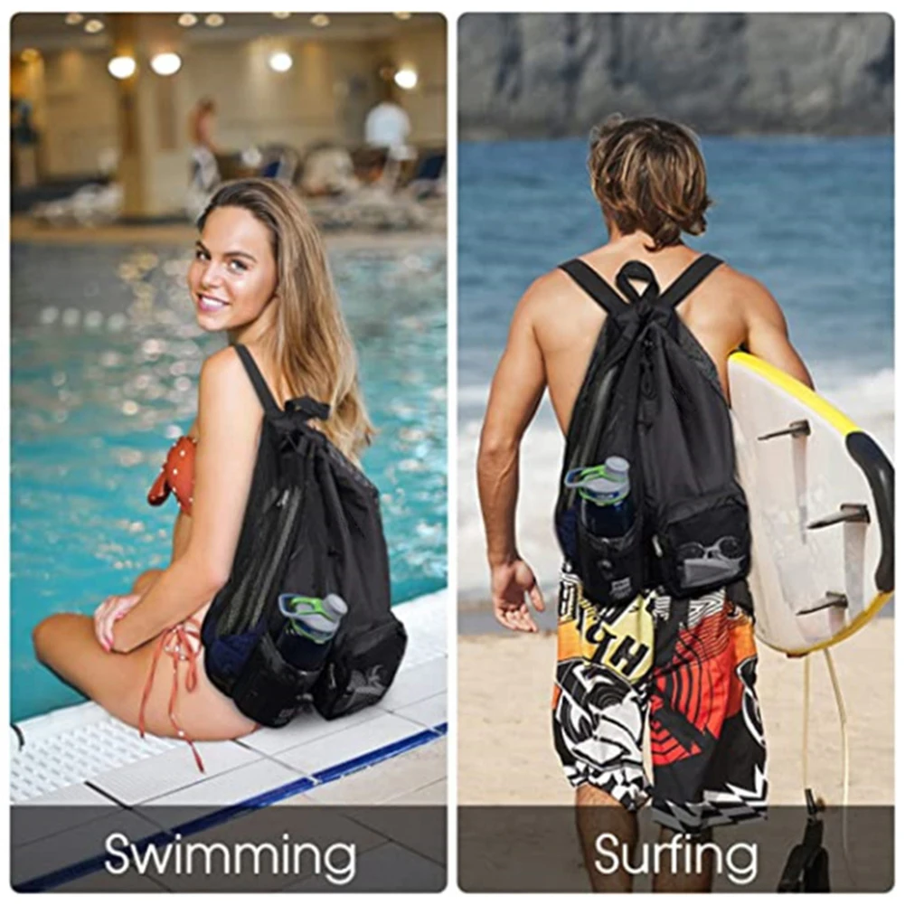 Swim Bag Mesh Drawstring Backpack with Wet Pocket Multipurpose Lightweight Beach Backpack for Swimming Gym and Workout Gear