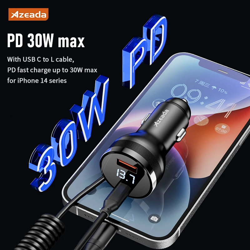 Gadgetoo Azeada 160W Usb Type C Fast Car Charger With Elastic Cable Portable For Iphone 15 14 Pro Max Tablets Gps Xiaomi 13 Oneplus Oppo