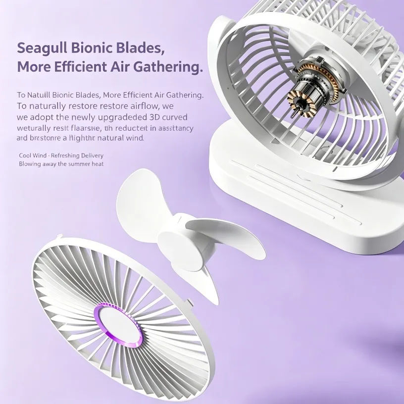 Ultra-Quiet Adjustable Desk Fan with Natural Circulation