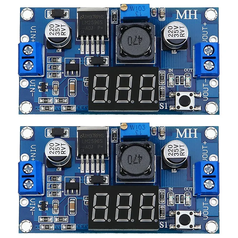 

Регулируемый Модуль питания LM2596S DC-DC Down, преобразователь с уменьшенным напряжением, с цифровым дисплеем вольтметра, 2 шт.