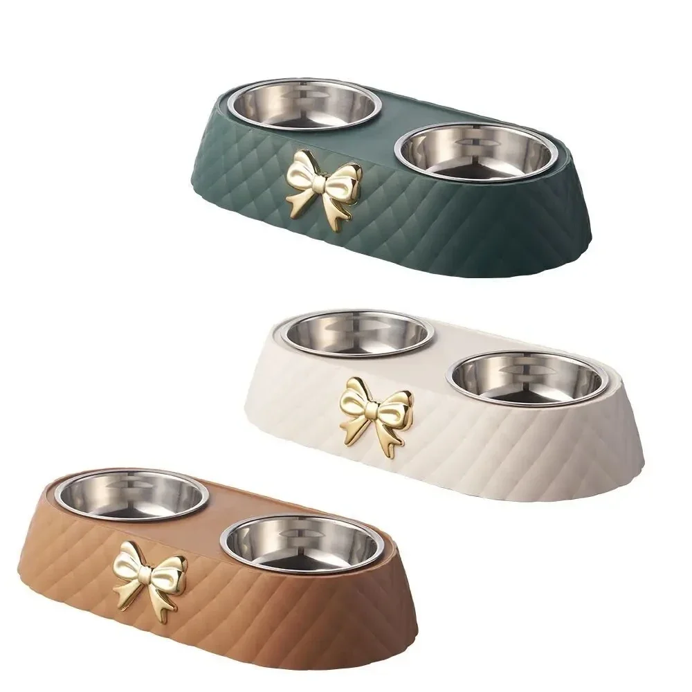 Double Pet Bowl – Bowtie Stainless Steel Cat & Dog Feeder 5
