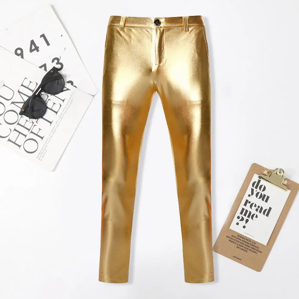 Description Picture 5 of itemMen Trousers Solid Color Skinny Fit Elastic All-Match Comfortable Fashion Nightclub Party Dance Pants