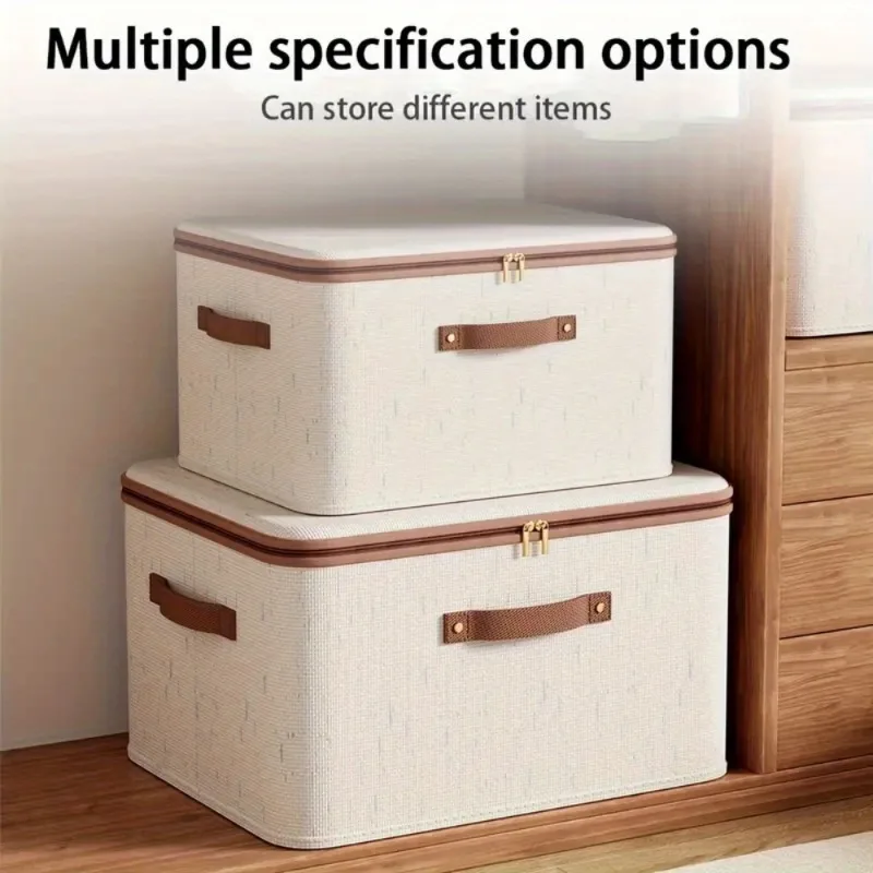 1pcs Cotton Linen Storage Box with Lid Clothes Toys Organizer for Home Bedroom Durable Fabric Storage Container 5