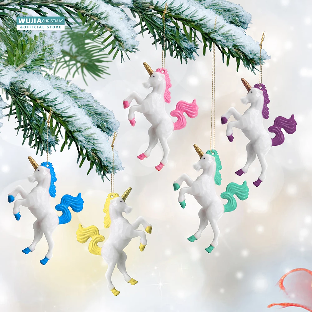 Christmas Tree Hanging Pendants Pegasus Unicorn Oranments Artificial Doll Model Statue 5pcs For New Year Home Party Gift Navidad christmas decorations