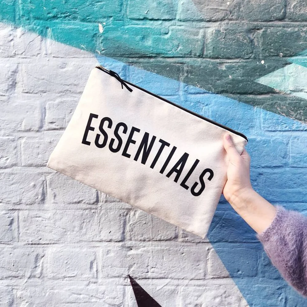 

100pcs/Lot Wholesale Custom Logo Printed Zipper Makeup Cosmetic Bag Eco-Friendly Cotton Canvas Accessory Pencil Pouch