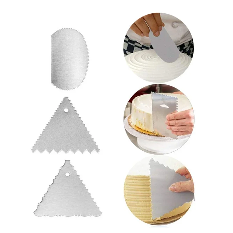 Stainless Steel Cream Scraper Dough Icing Fondant Spatulas Geometry Irregular Teeth Edge Cutters Cake Baking Decorating Tools cake decorating tools cream spatula cake scraper cake spatula
