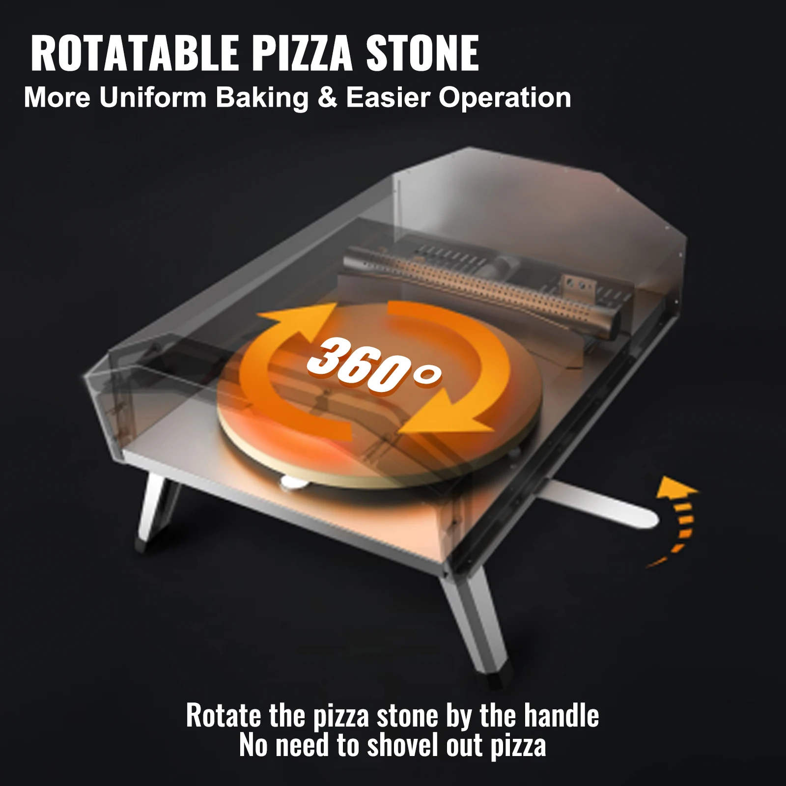 VEVOR Outdoor Pizza Oven, 16In, Gas Fired Pizza Maker, Portable Outside Stainless Steel Pizza Grill w/360° Rotatable Pizza Stone 3