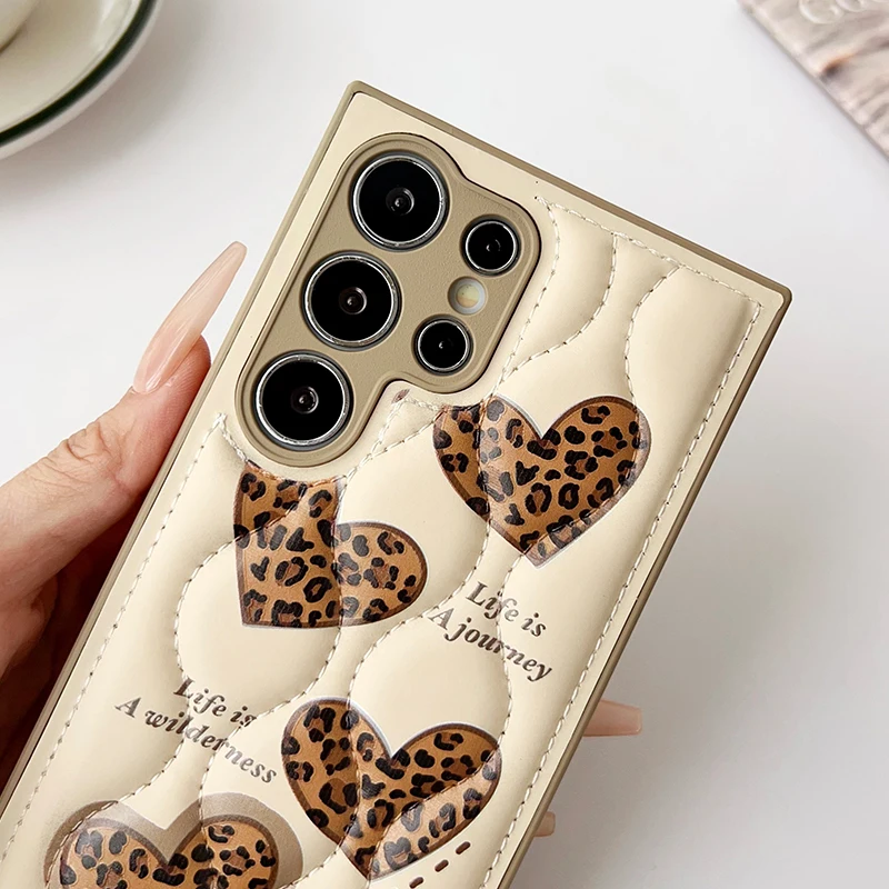 Luxury Leather Love Leopard Print Phone Case Cover
