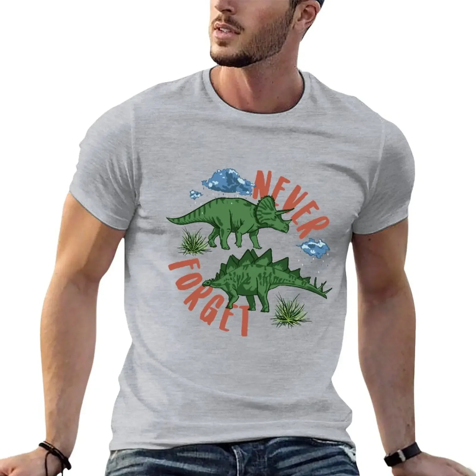 

Never forget the dinosaurs T-Shirt graphics vintage clothes T-shirts for men cotton