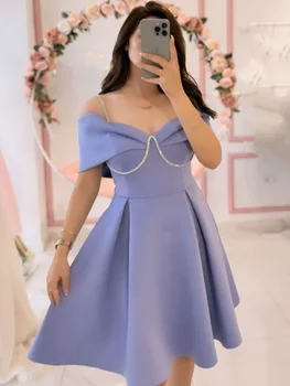 Customized Sizes Available Jersey Sequined Pleat A-line Off-the-shoulder Mini Dresses Evening Dresses Simple Modern Style Exquis 1