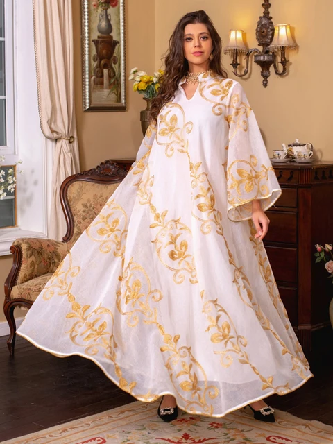 Muslim Woman Abaya Turkey New 2023 Floral Mesh Embroidery Belted Kaftan Big Hem Dress Ramadan