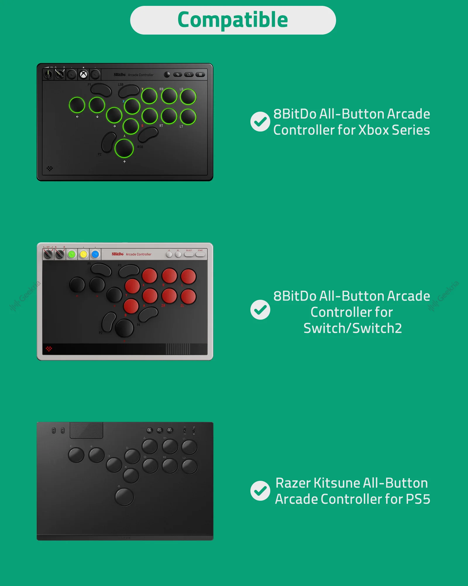 Hard Shell Travel Carrying Case Compatible with Razer Kitsune / 8BitDo All-Button Arcade Controller (Dark Grey)