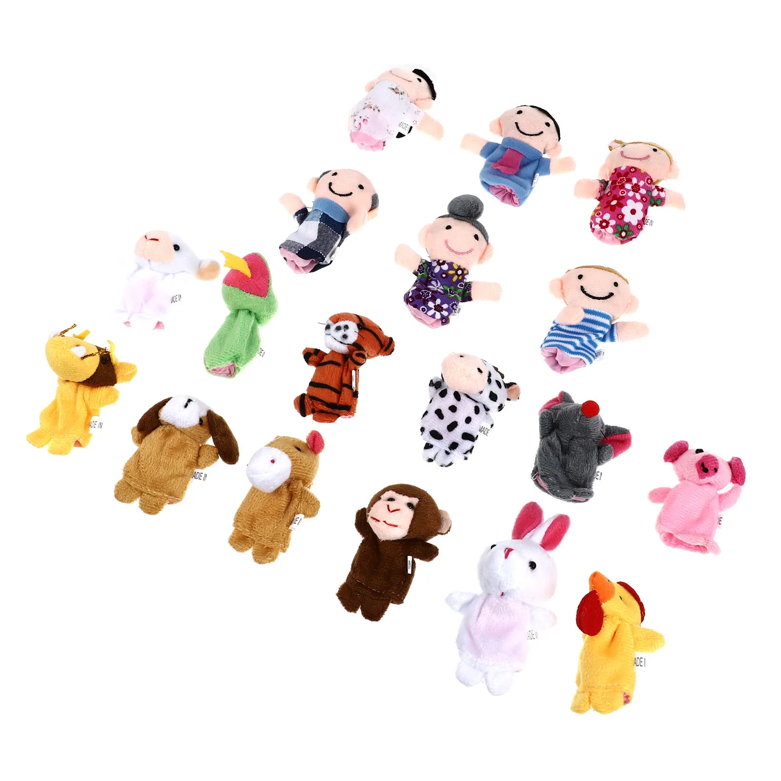 18Pcs 손가락 인형 교육 세트 부드러운 천 12 동물 6 가족 구성원 스토리텔링 플레이 하우스 액세서리