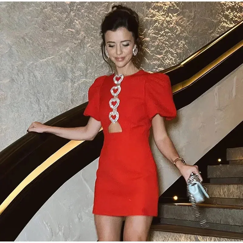 Vestido mini con lazo de moda para mujer, vestido de fiesta elegante de manga corta con retazos calados y diseño de lazo, vestido de calle para mujer