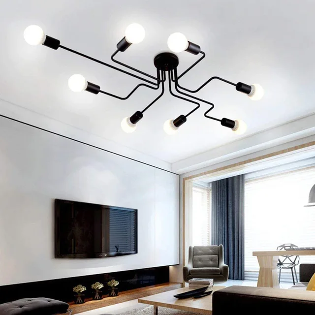 Többszörös Rúd Kovácsoltvas Csillár A Nappali Vintage Lámpái Ipari Tetőtér Északi Otthoni Világítótestek - Image 4