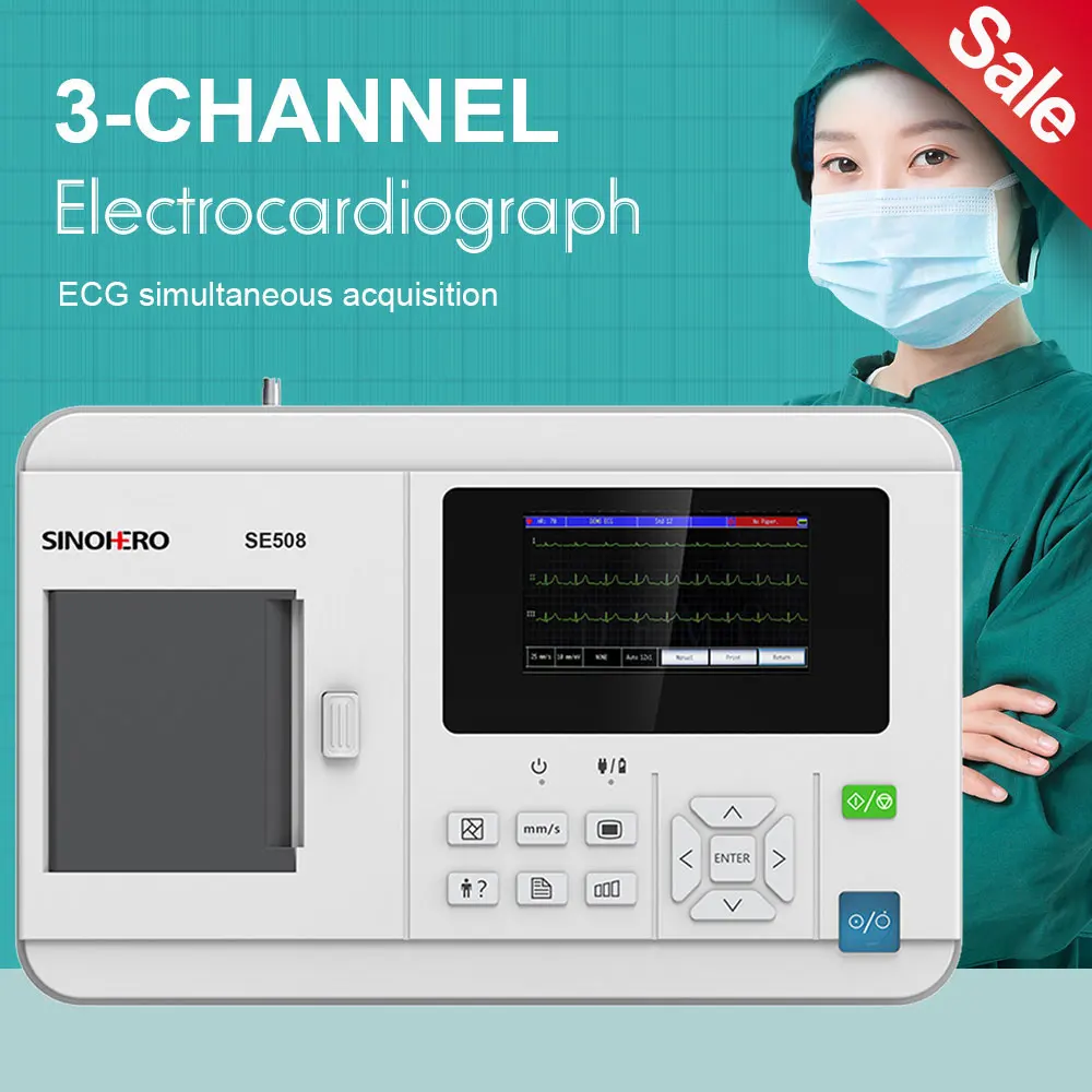 SE508 3 Channel 12-lead Electrocardiograph ECG Machine EKG Monitor 4.3'' Color LCD Display with Thermal Printing
