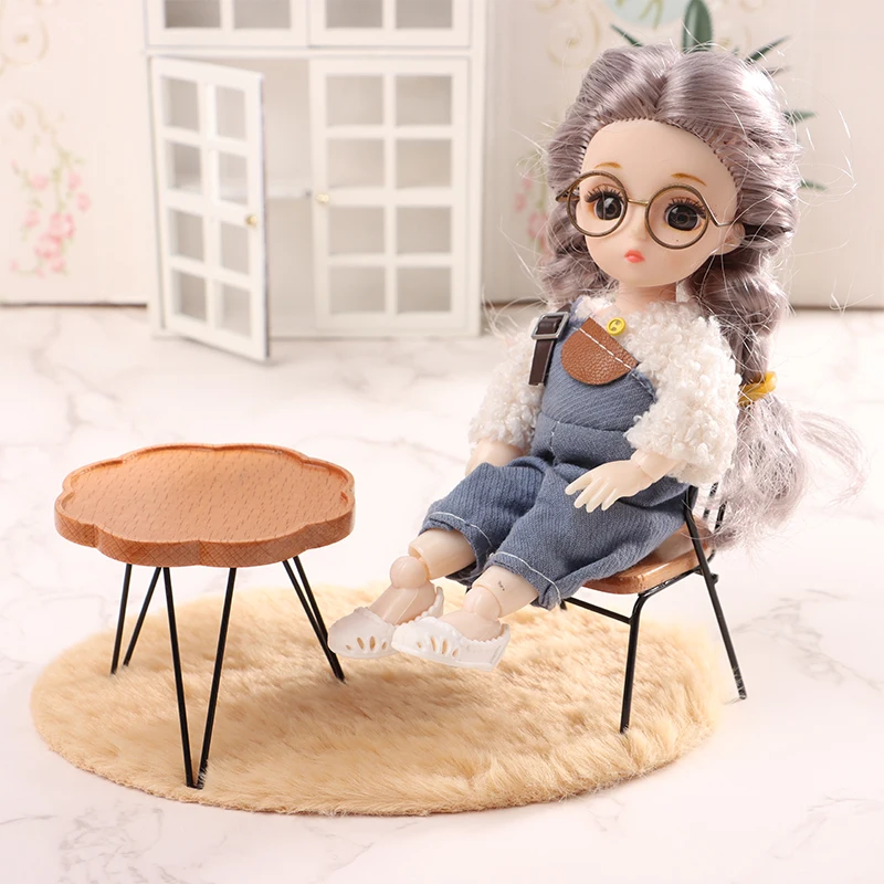 1 Set 1:6 1:12 Dollhouse Miniature Wooden Dining Table Chair Side Table Coffee Table Backrest Chair Furniture Model Decor Toys